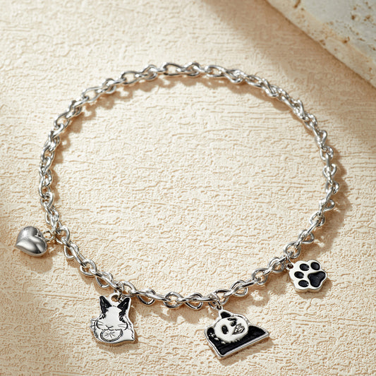 Custom Engraved Silver Bracelet  with Pet Portrait