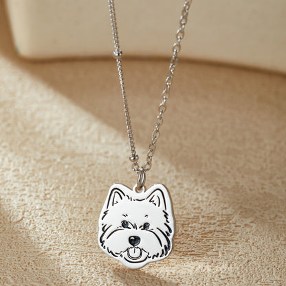 Custom Engraved Silver Necklace with Pet Portrait