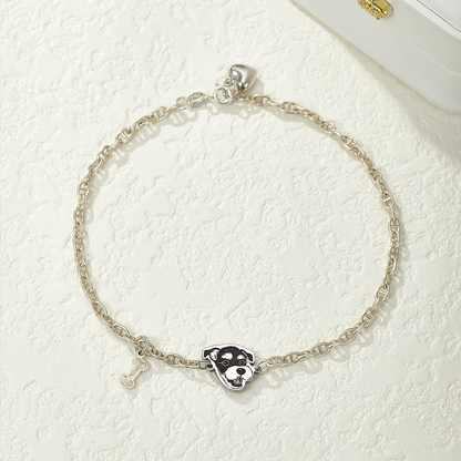 Custom Engraved Silver Bracelet  with Pet Portrait