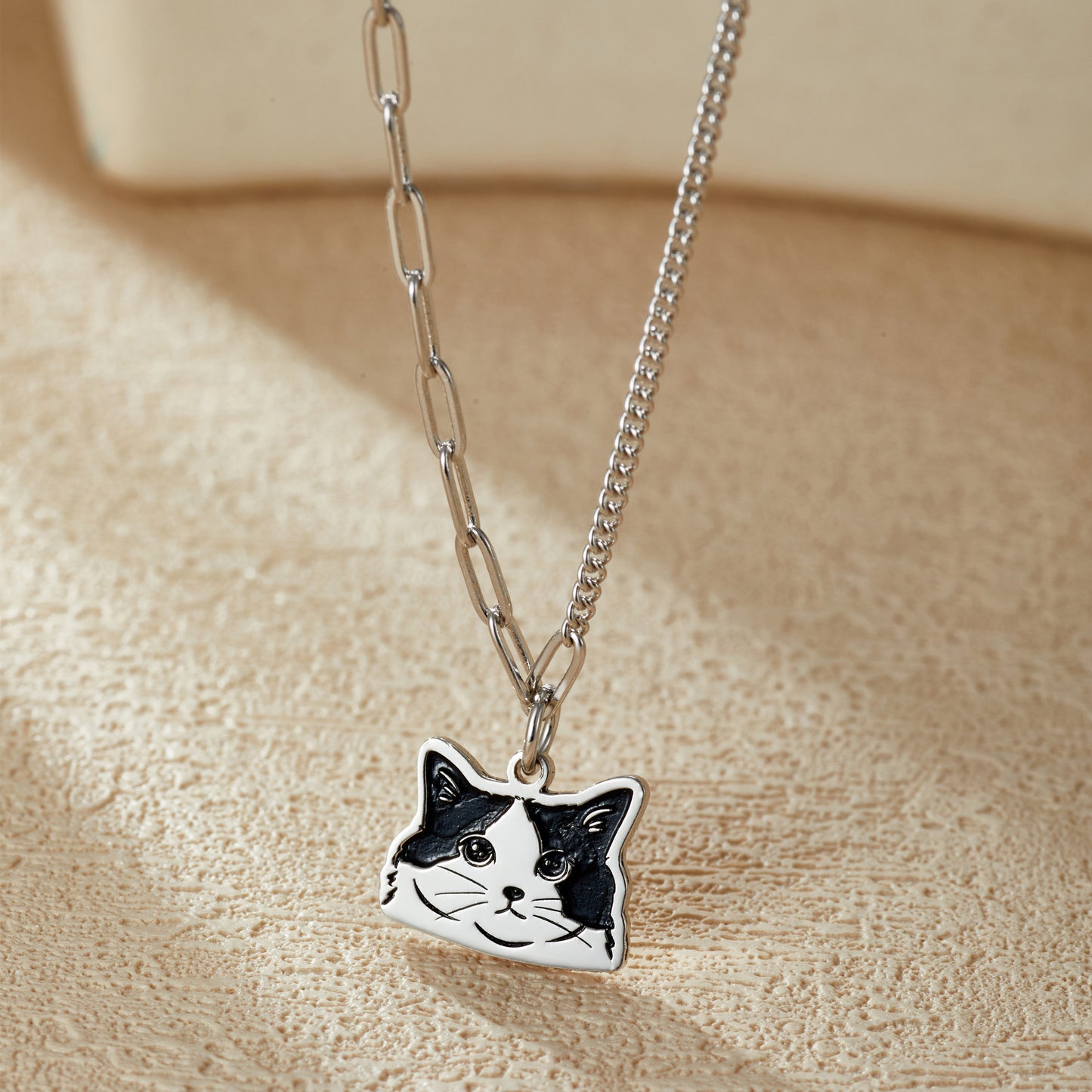 Custom Engraved Silver Necklace with Pet Portrait