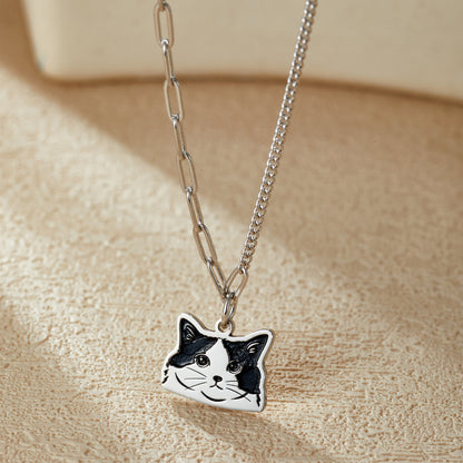 Custom Engraved Silver Necklace with Pet Portrait