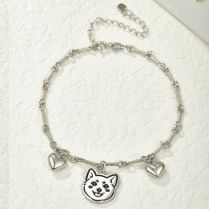 Custom Engraved Silver Bracelet  with Pet Portrait
