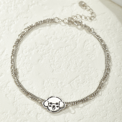 Custom Engraved Silver Bracelet  with Pet Portrait