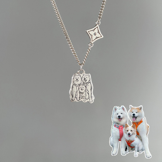 Custom Silver Necklace with Engraved Pet Portrait