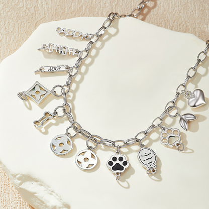 Custom Engraved Silver Necklace with Pet Portrait
