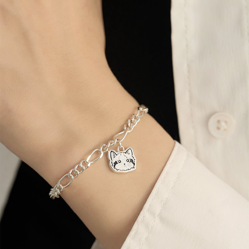 Custom Silver Bracelet with Engraved Pet Portrait